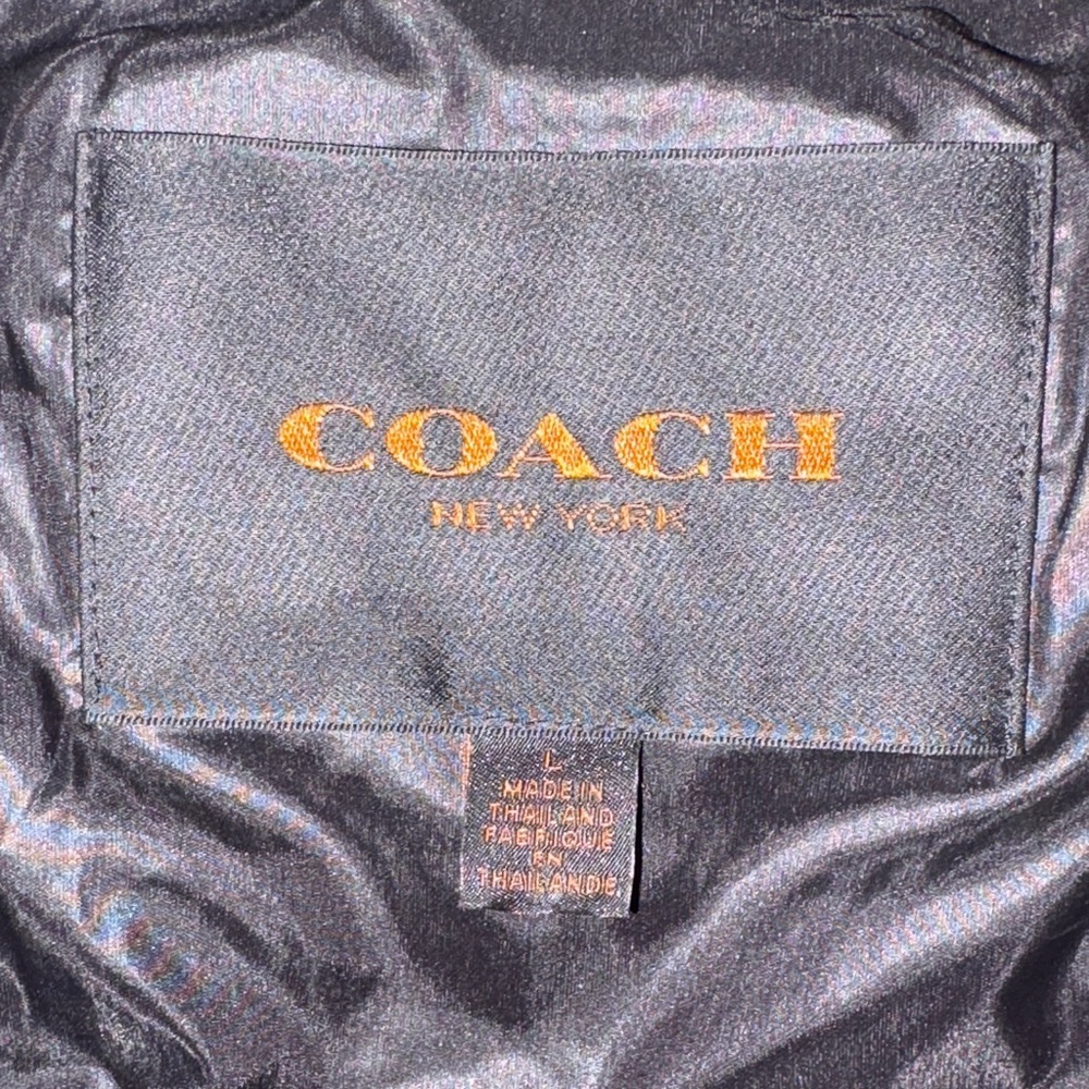 EUC Women's Black Puffer Down Coat trimmed removable hood Waist Defined by Coach - Picture 4 of 15